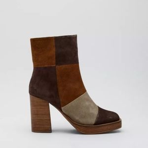 Genuine Suede Platform Colorblock Boots 70's Style